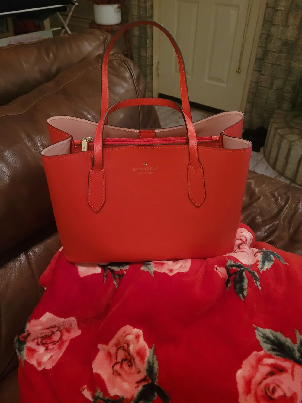 kate spade Red Leather Tote with Double Handles